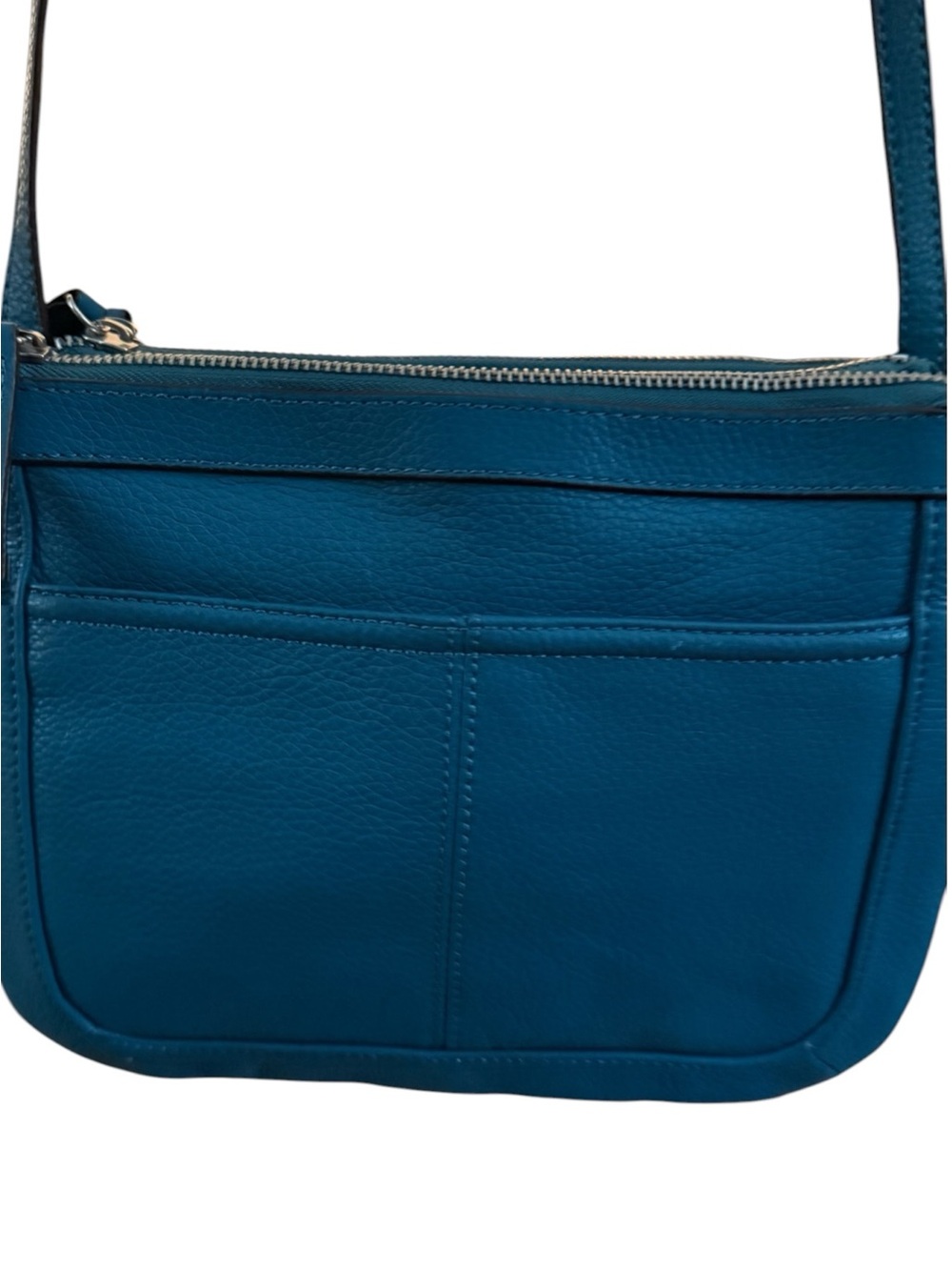 Tignanello Teal Blue Leather Crossbody Purse Organizer Coastal Preppy - Picture 4 of 13